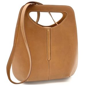 Lancel Bowler Brown Leather Cut Out Handle Bag
